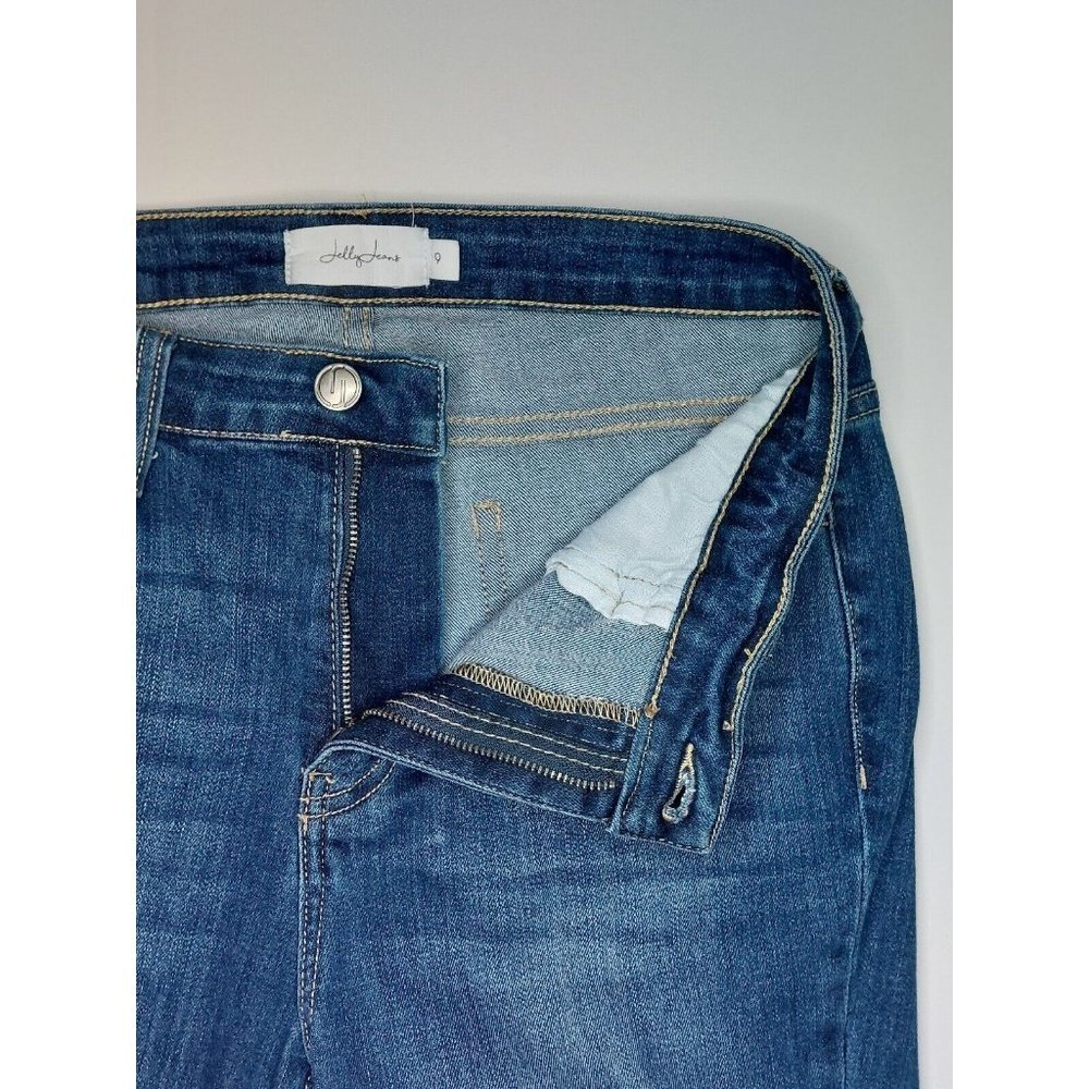 Jelly Jeans Womens Juniors Size 9 Dark Blue Distressed Denim Jeans Raw Hem - Picture 8 of 16